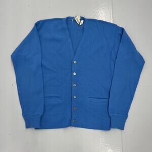 Vintage 70s Campus Blue Acrylic Cardigan